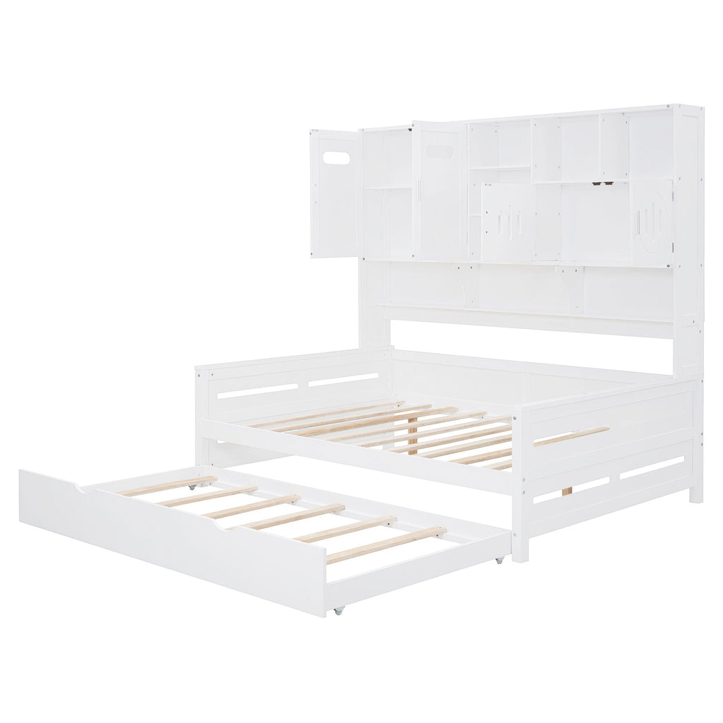 Daybed With All-In-One Cabinet And Shelf