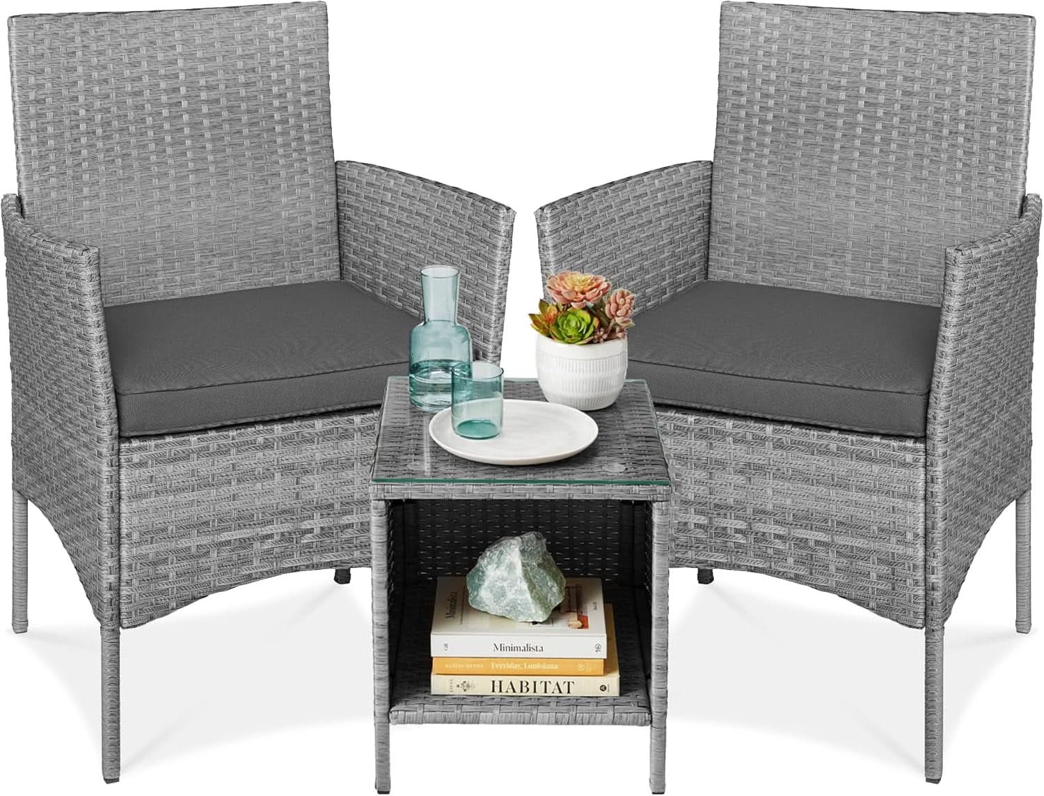 3 Piece Outdoor Wicker Bistro Set With Side Table