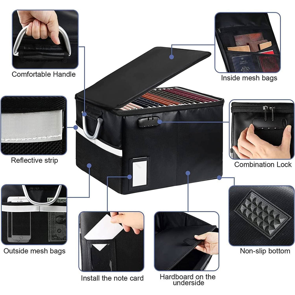 Portable Fireproof Document Storage Box 16.1x12.9x11 Inches