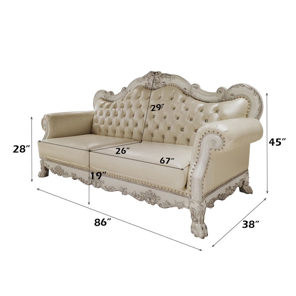 Dresden - Sofa With 4 Pillows - Synthetic Leather & Bone White