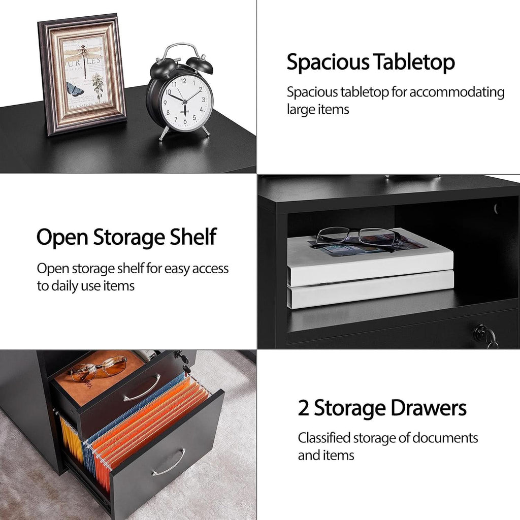 Black Under Desk File Cabinet 2 Drawers Lockable Wheels