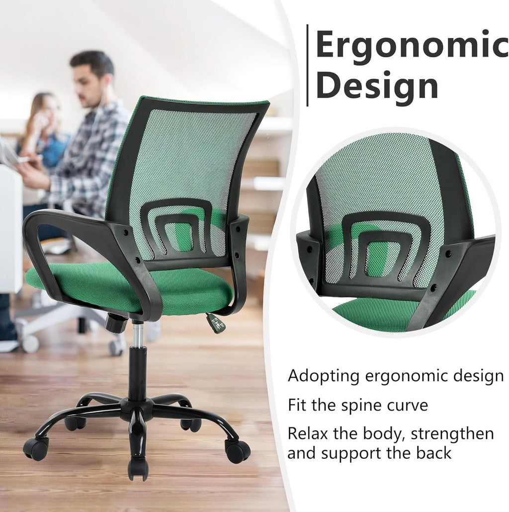 Ergonomic Green Office Chair With Adjustable Lumbar Support