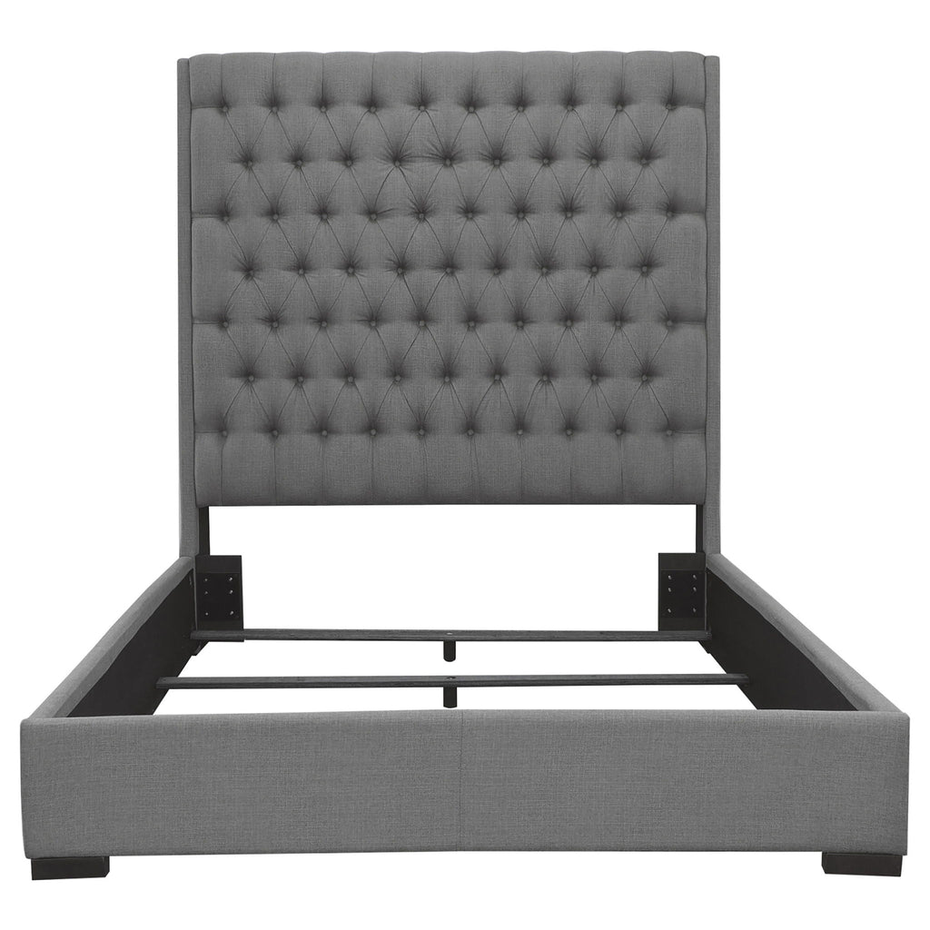 California King Upholstered Panel Bed With Tufted Headboard - Gray