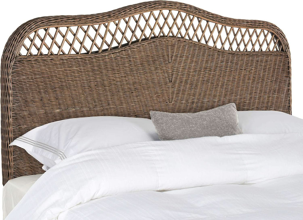 Intricately Woven Brown Rattan Queen Size Headboard