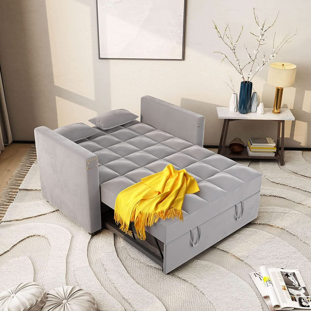 Velvet Sleeper Sofa With Hidden Table For Small Spaces