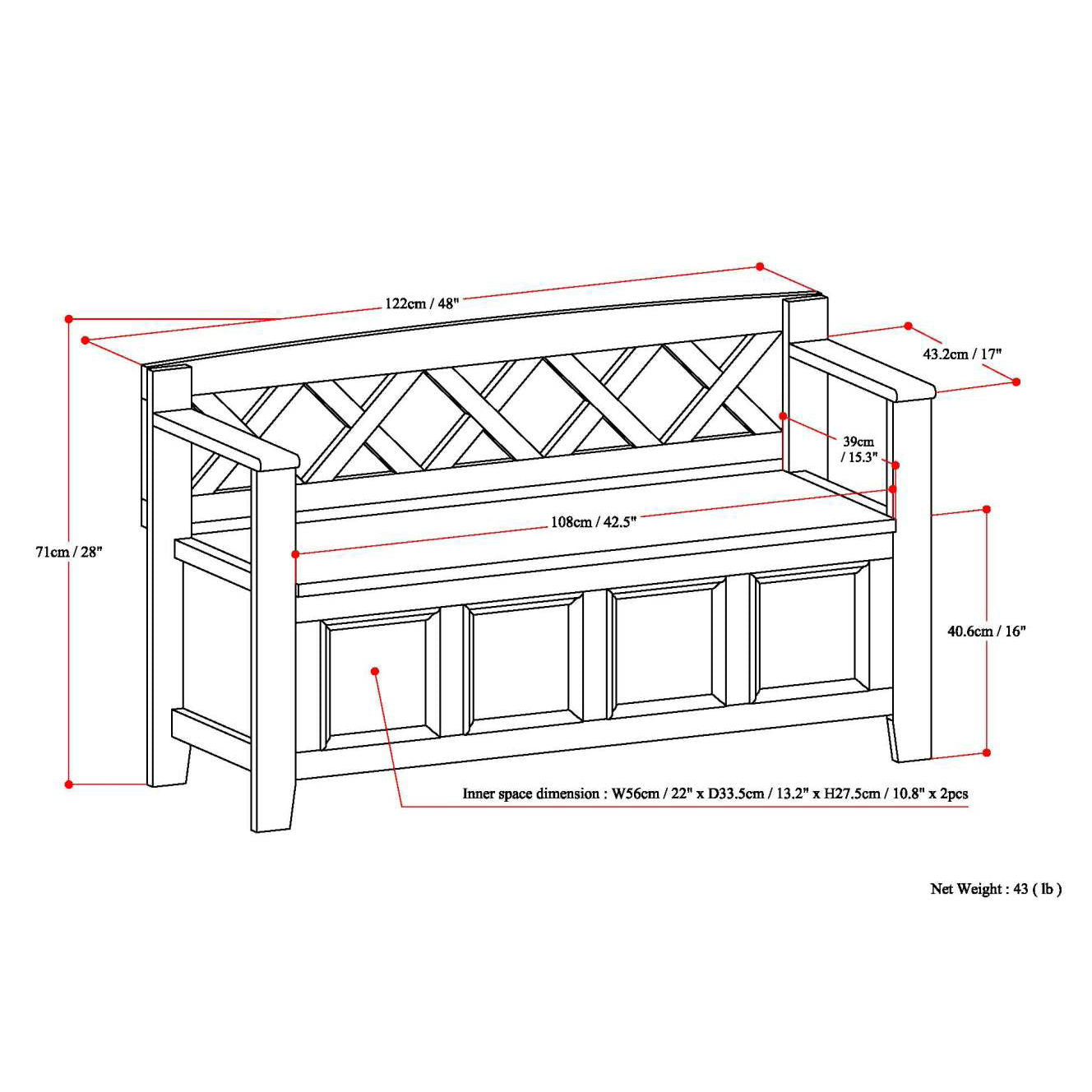Amherst - Compact Entryway Storage Bench