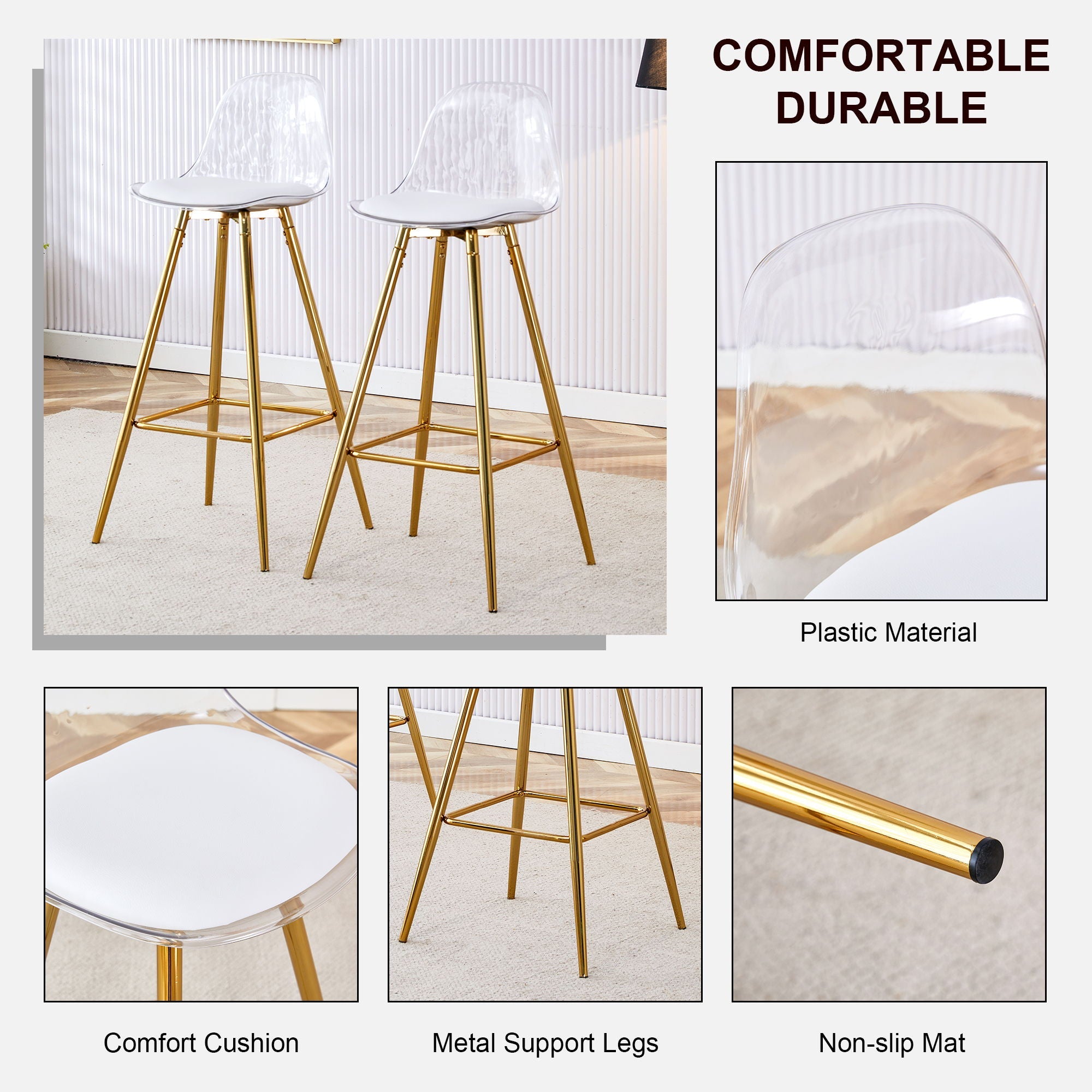 Stylish Upholstered Bar Chairs With Metal Leg