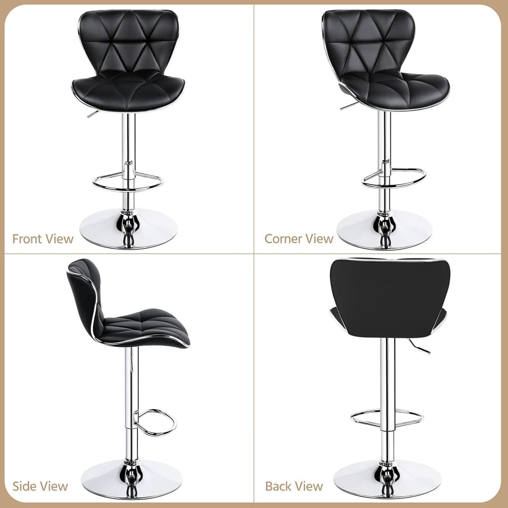Adjustable Bar Stools Set Of 2 In Black PU Leather