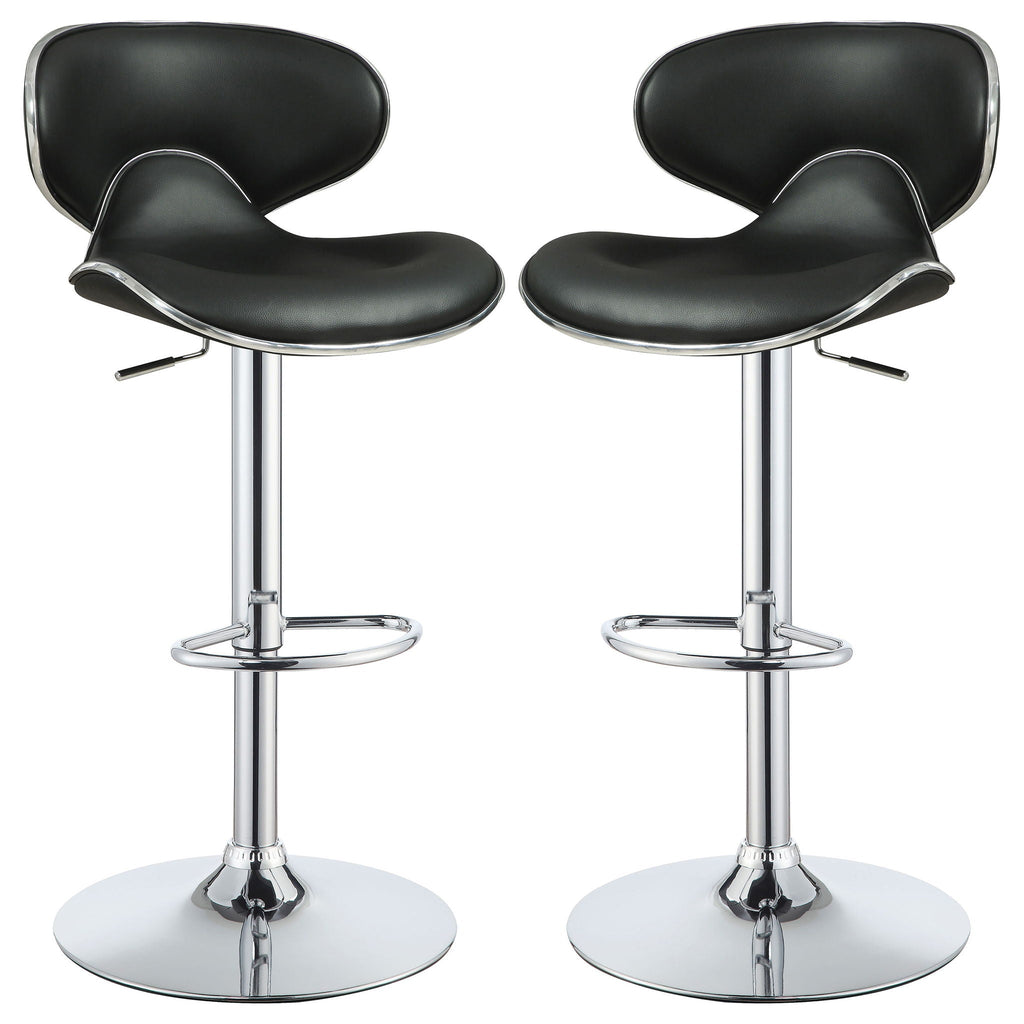 Bar Stool With Curved Design, Height Adjustable & Swivel Base (Set of 2) - Black