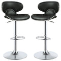 Bar Stool With Curved Design, Height Adjustable & Swivel Base (Set of 2) - Black