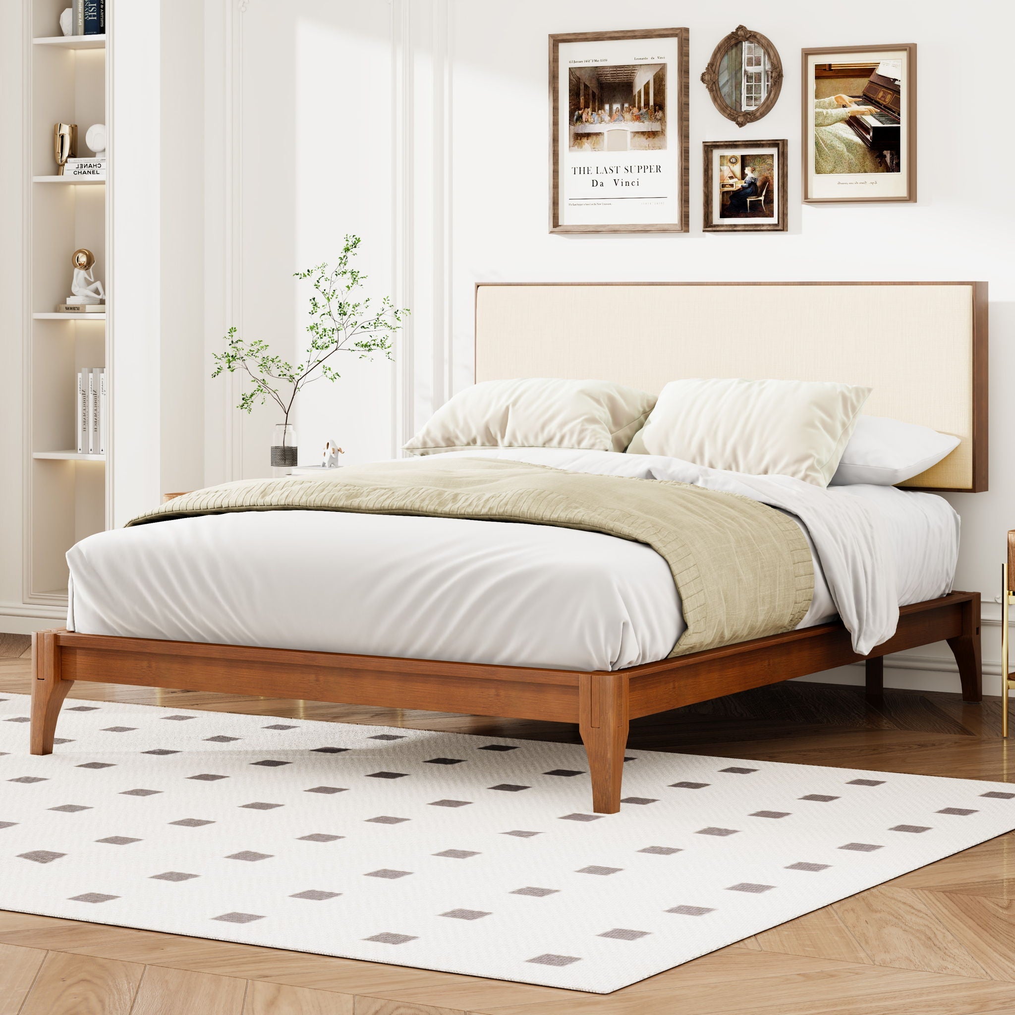 King Size Solid Dry Bamboo Wood 12" Platform Bed With Adjustable Bamboo Headboard - Brown