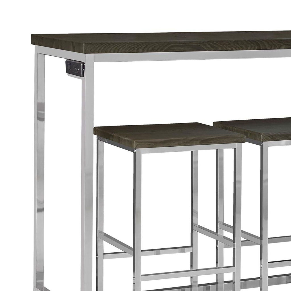 4 Piece Counter Table Set With Built In Power Outlet - Brown