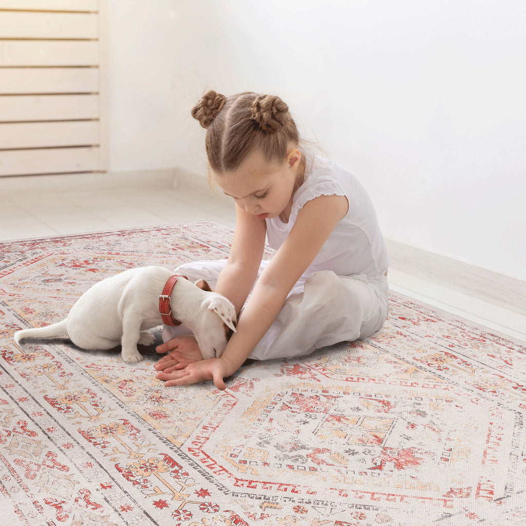 Maval - 6' X 9' Washable Area Rug - Beige