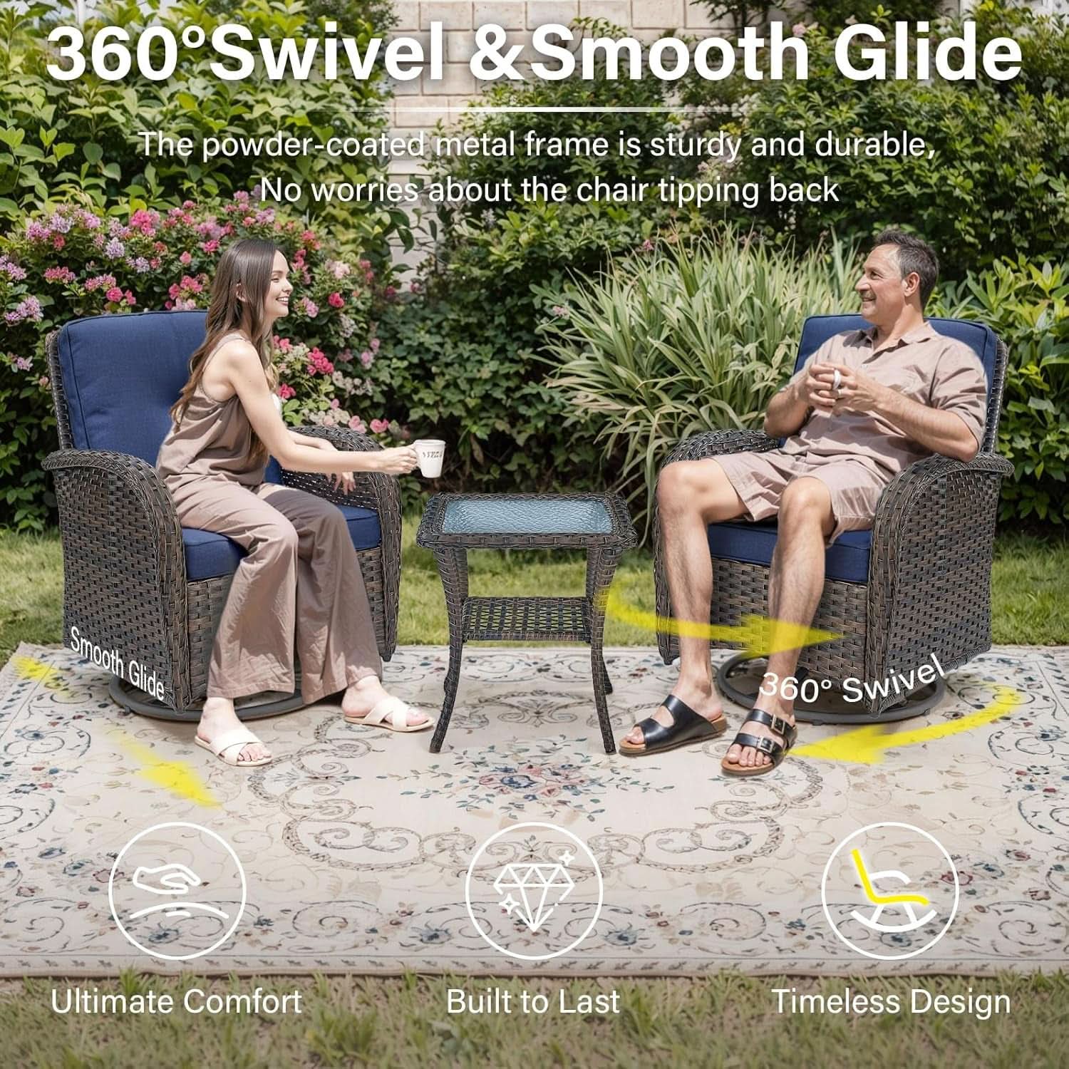 7 Piece Patio Set With Fire Pit Table And Swivel Rocker Chairs
