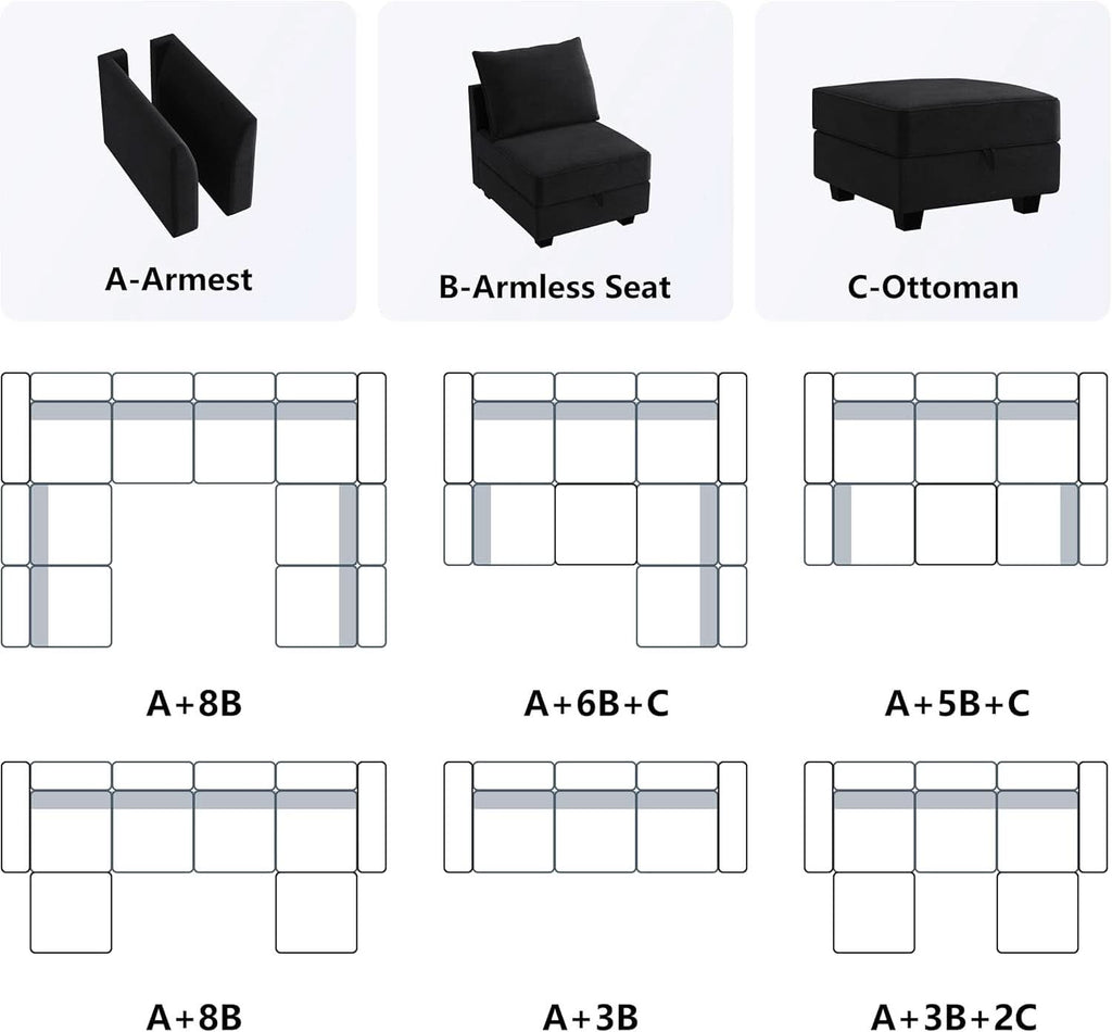 Premium Velvet Black Multifunctional Storage Ottoman