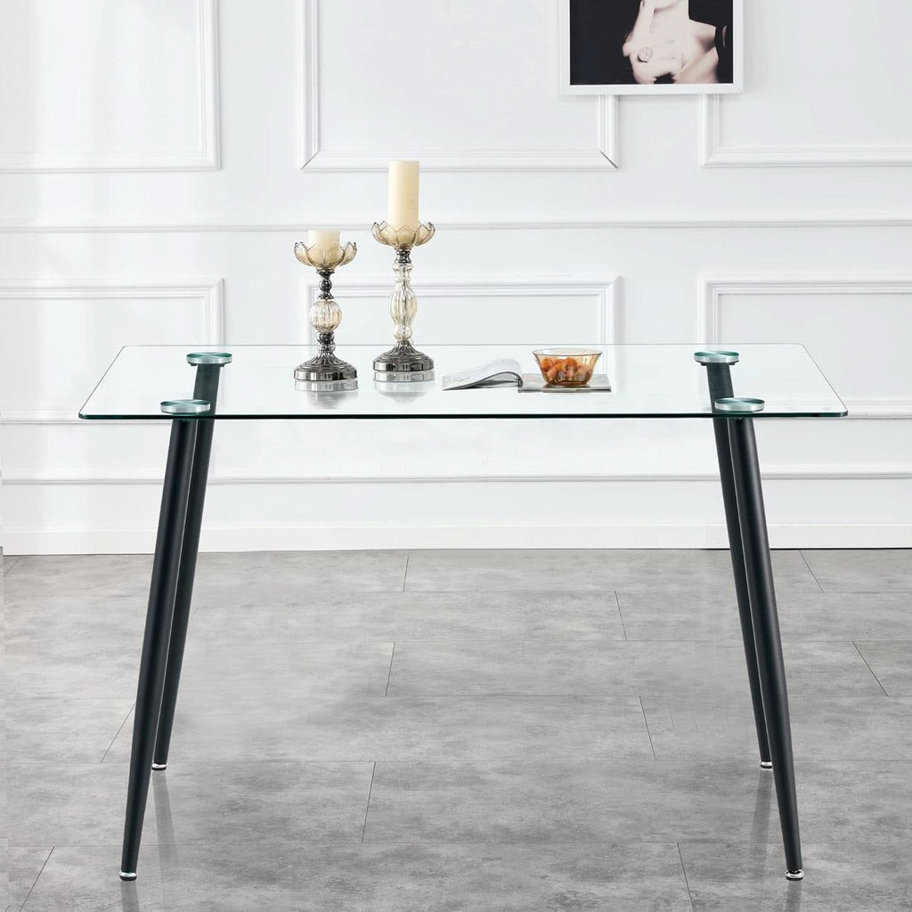 51 Inch Glass Dining Table For 4 With Tempered Glass Top