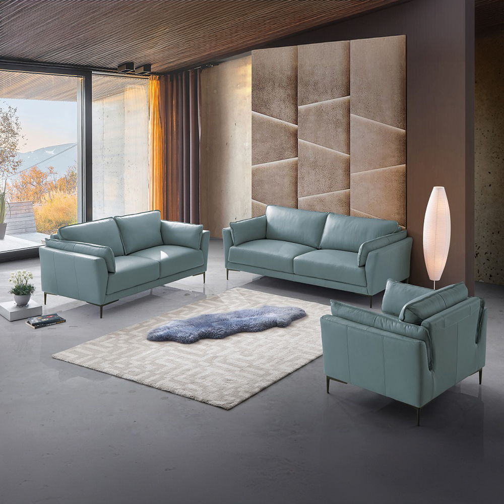 Mesut - Loveseat - Sage Green Top Grain Leather & Black