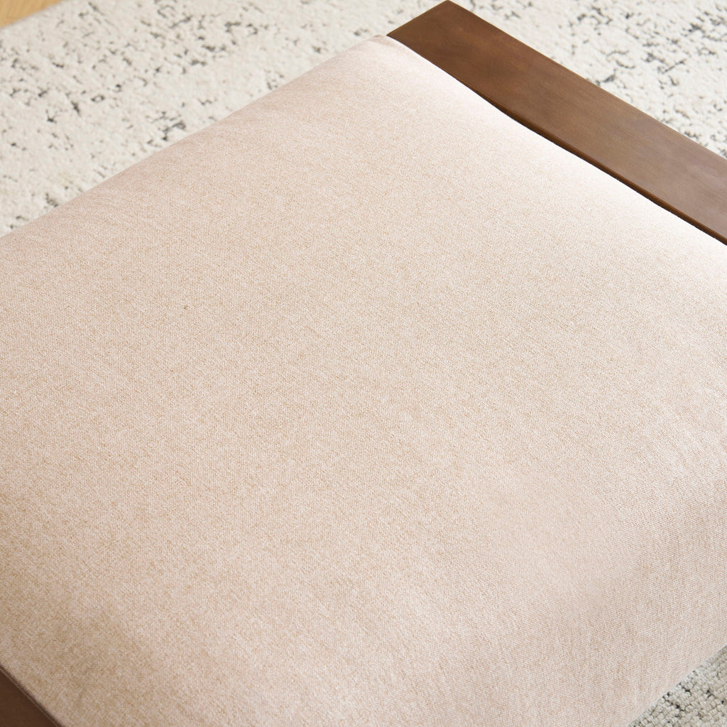 Sleek And Stylish Ottoman Polyester With Rubberwood Legs - Beige