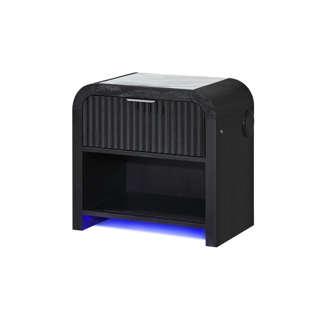 Beverly - Nightstand With Speakers, Rounded Sides - Black White