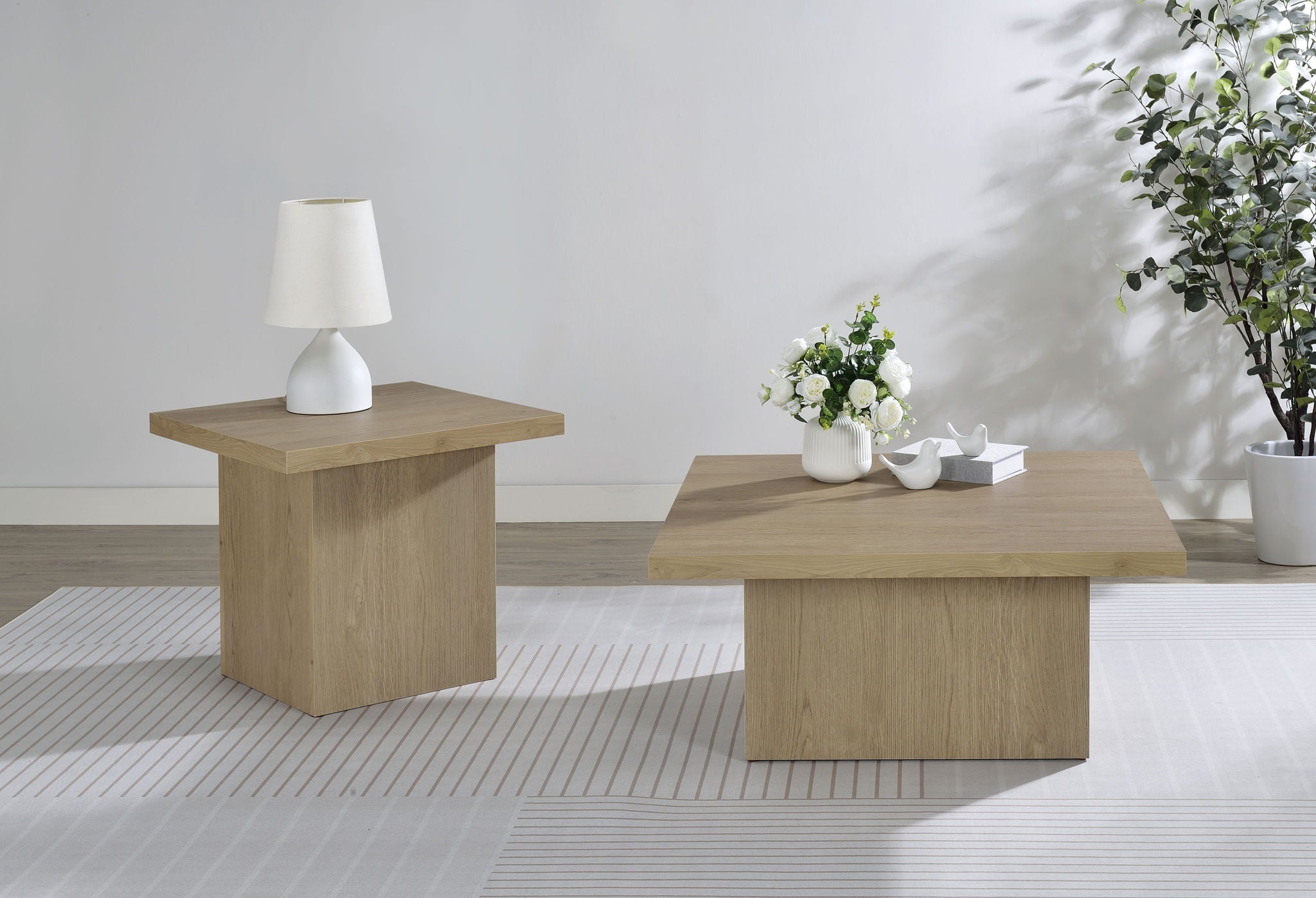 Devar 2-piece Square Cocktail Coffee End Table Set Latte