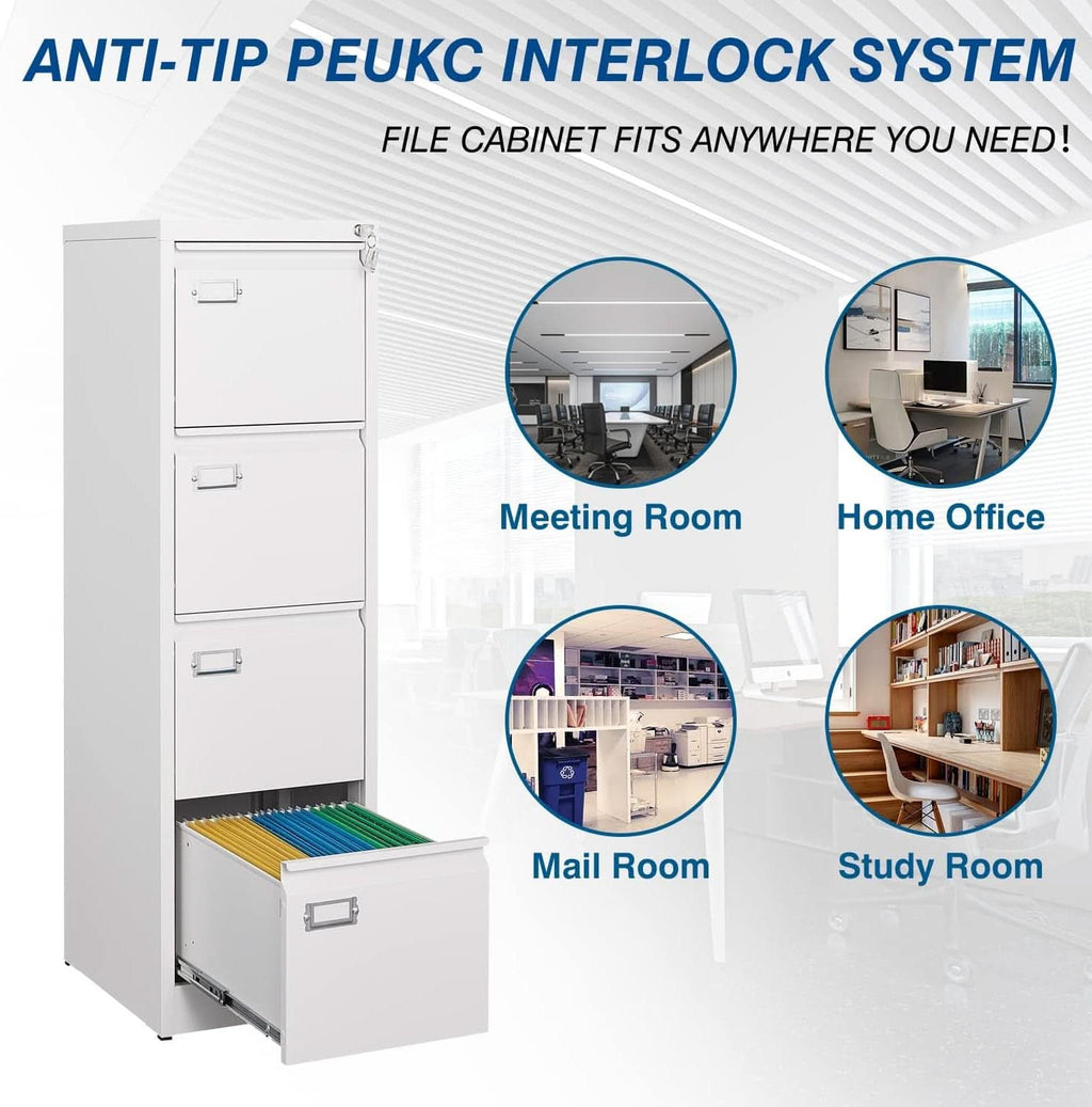 White 4 Drawer File Cabinet With Lock 16 Inch Deep