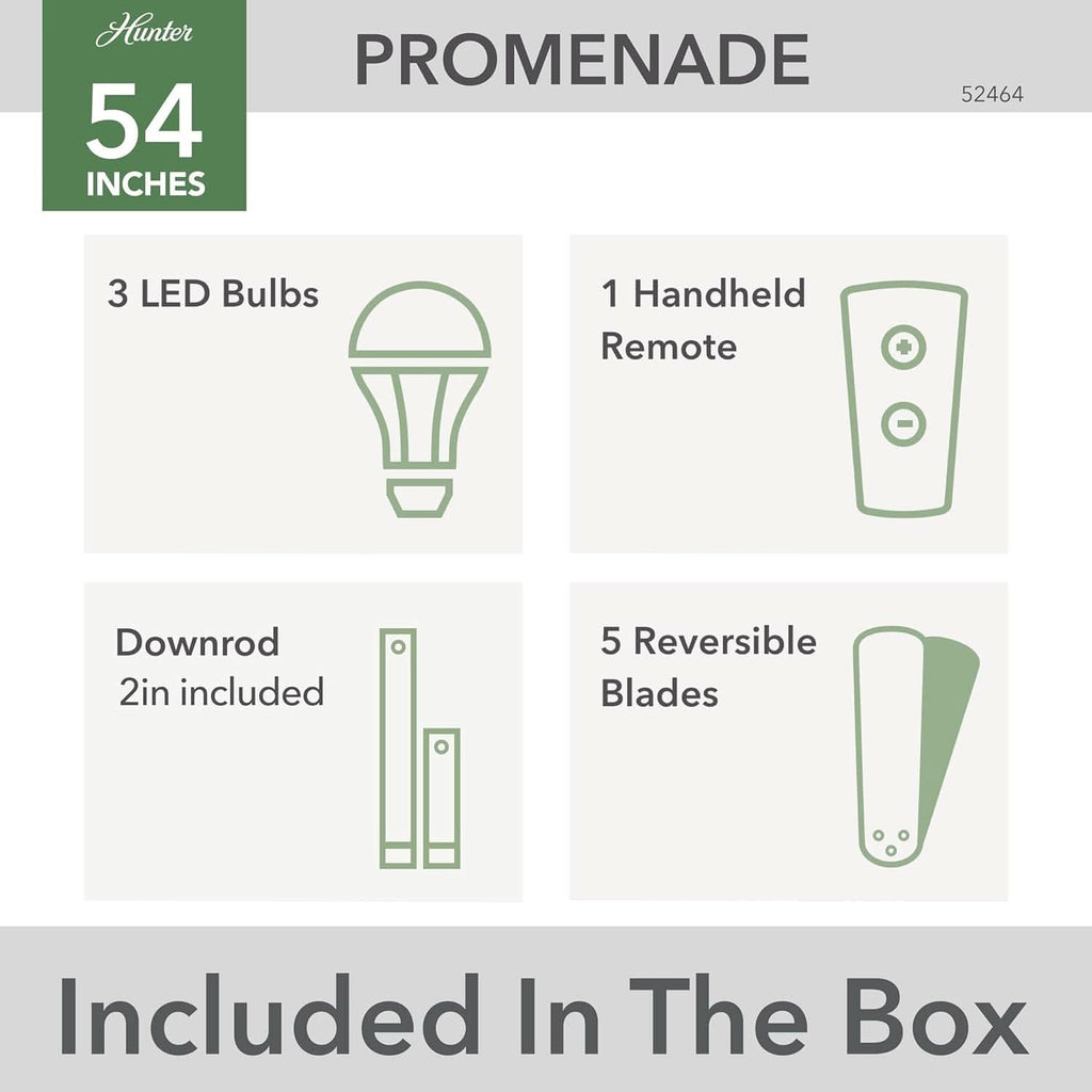 Promenade 54 Inch Indoor Ceiling Fan LED Lights Bronze Finish DC Motor Remote