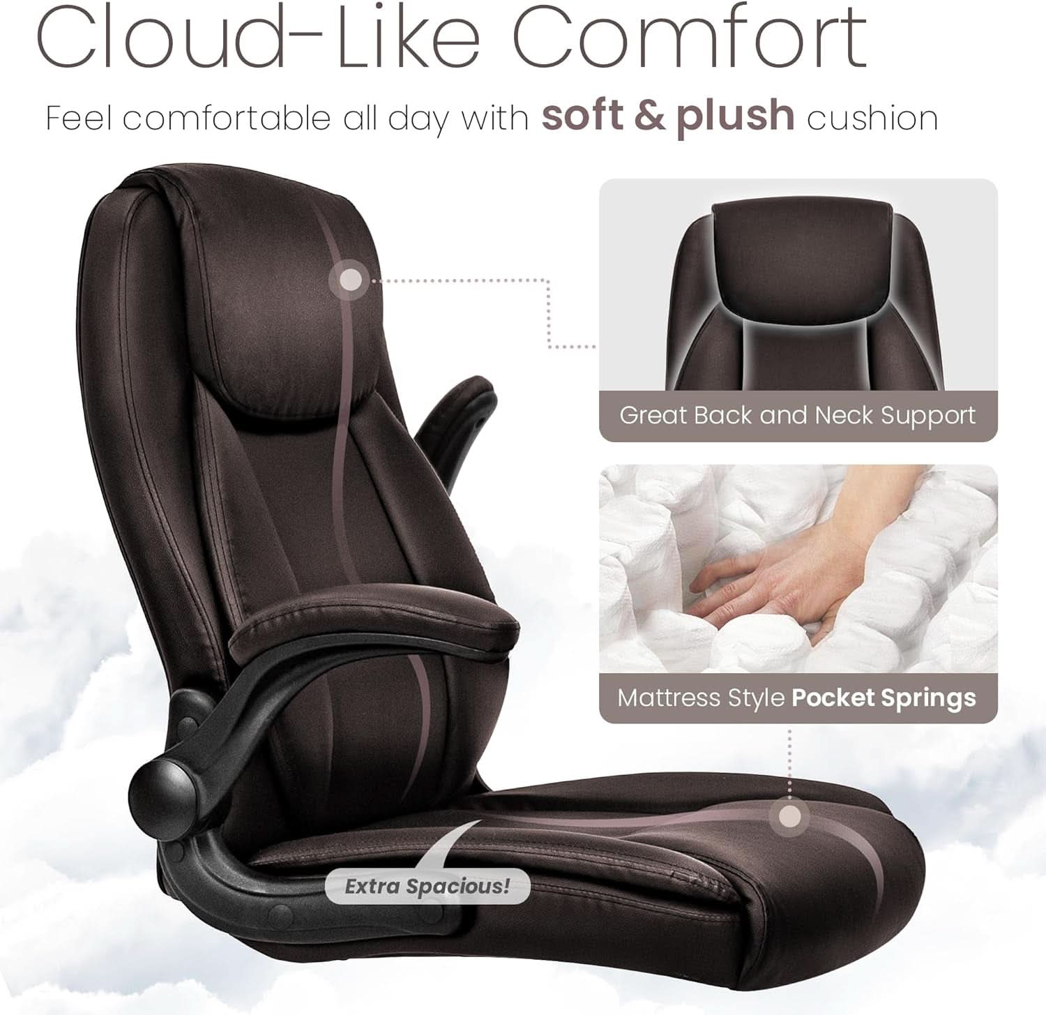 Brown PU Leather Office Chair With Adjustable Height