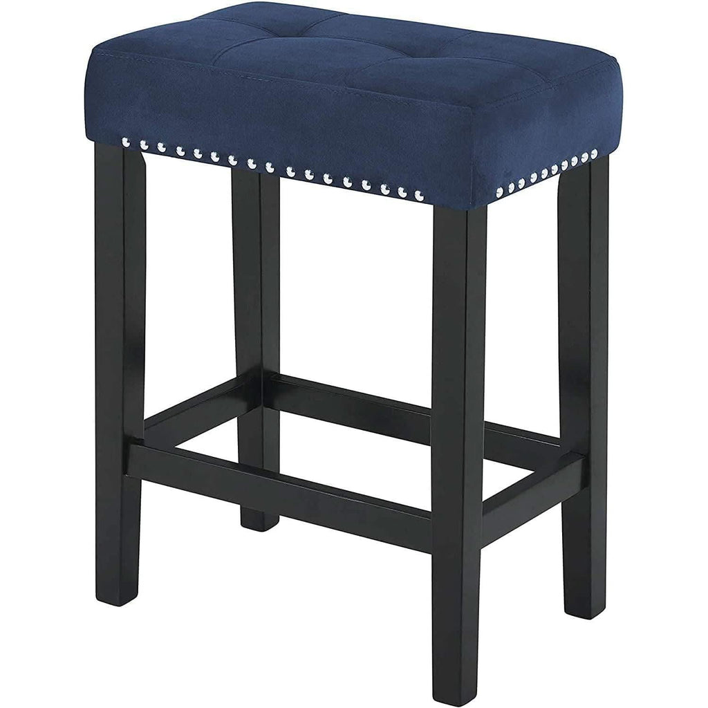 Blue Velvet Bar Table Set With 3 Stools Faux Marble Top