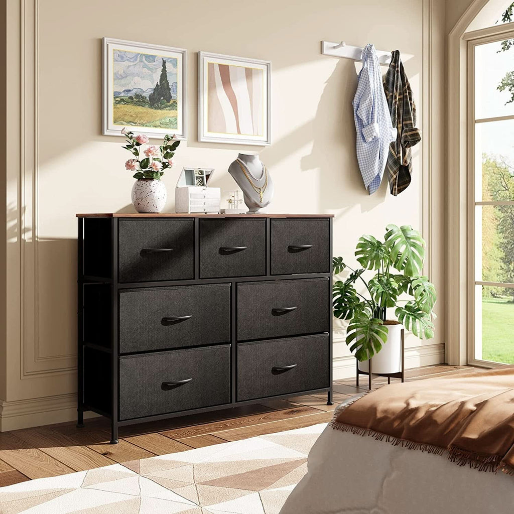 Black Dresser TV Stand With Fabric Drawers 39 Inch Length