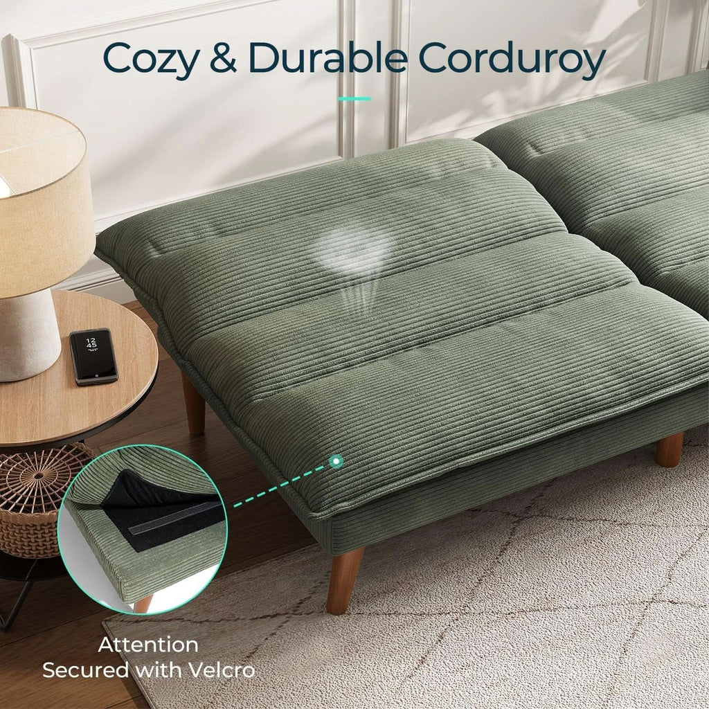 Comfortable Green Futon Sofa Bed with Adjustable Backrest