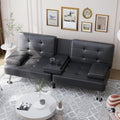 Convertible Futon Sofa Bed with Adjustable Backrest and Cup Holders