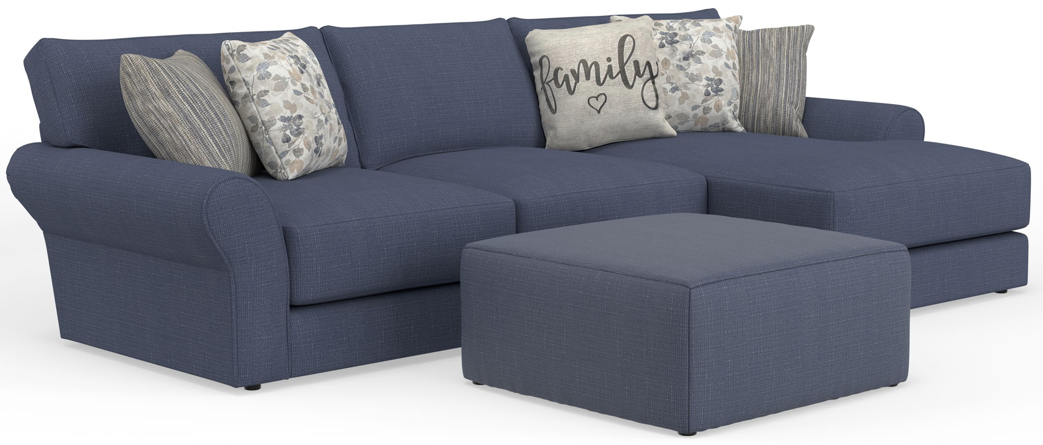 Cape May - Sofa Chaise With Comfort Coil Seating, 41" Cocktail Ottoman And 5 Accent Pillows Included