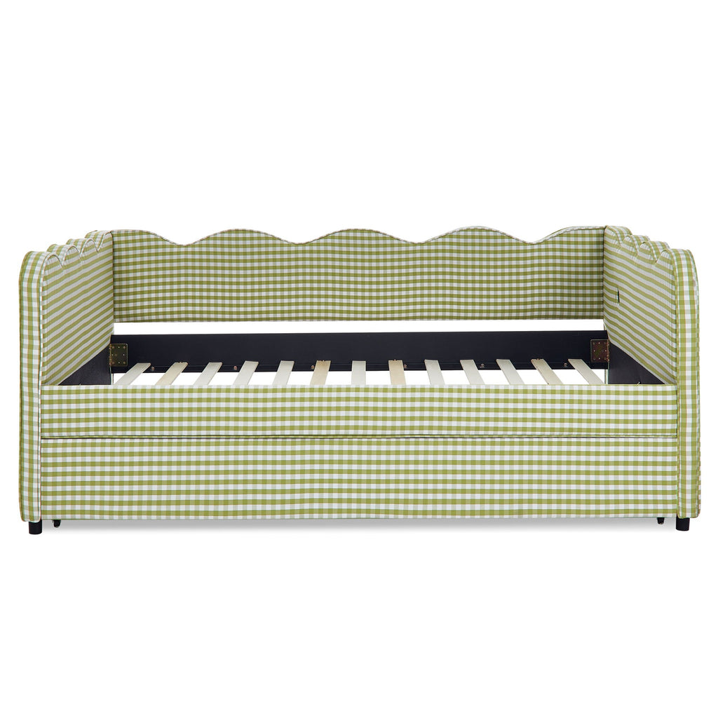 Gingham Daybed With USB Charging Port, Wave-Shaped Design