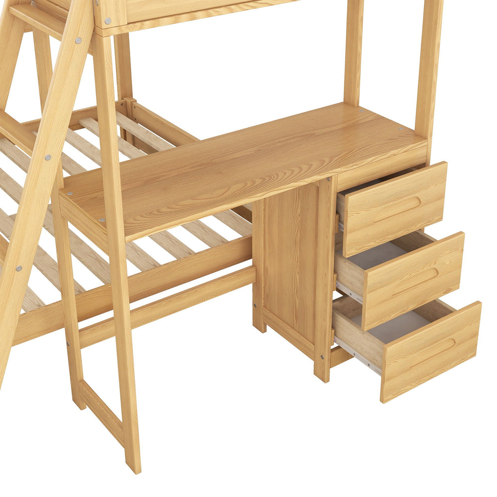 Bunk Bed With Built In Desk And 3 Drawers
