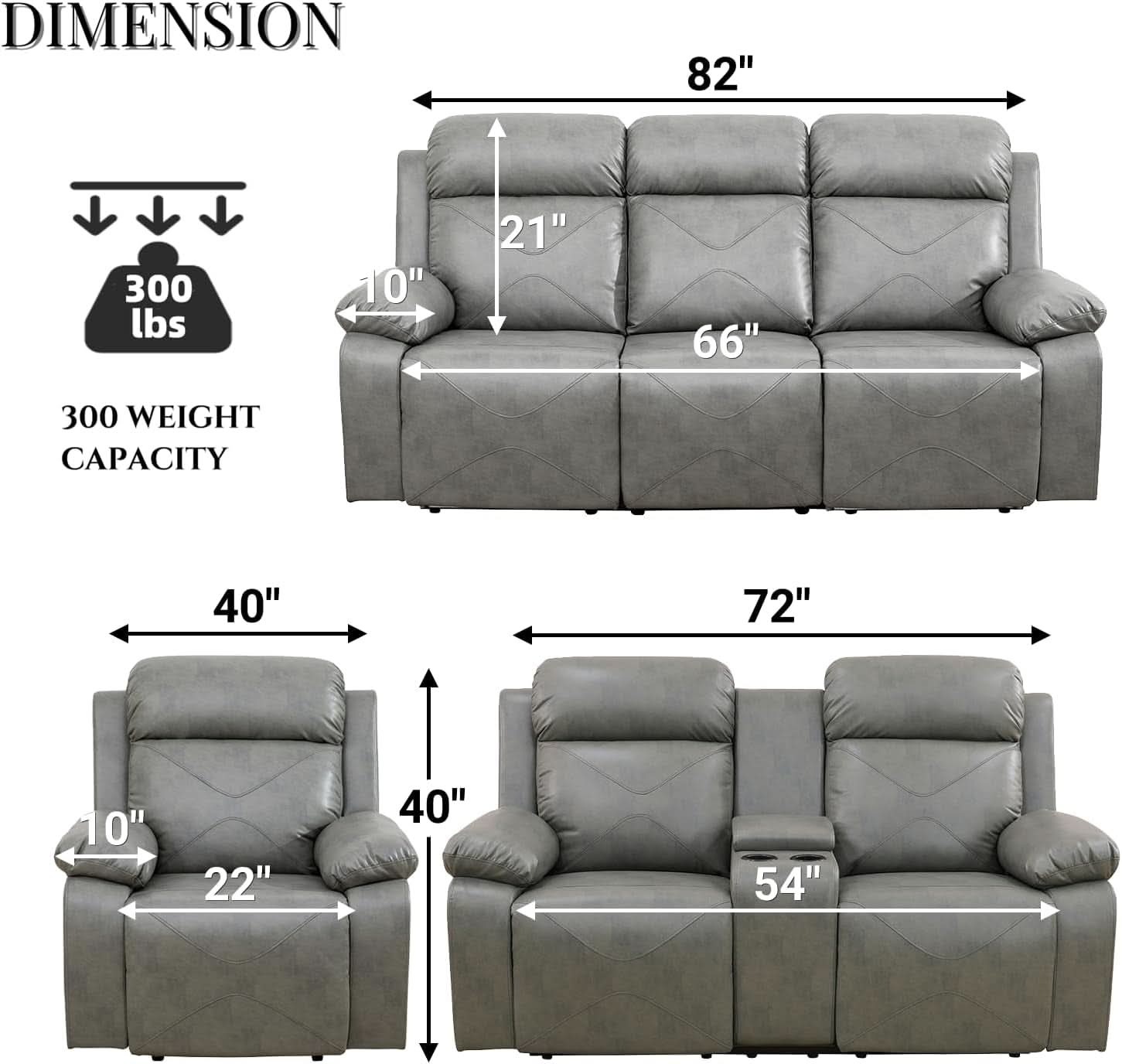 Power Recliner Sofa Set With LED Lights Grey Two Piece