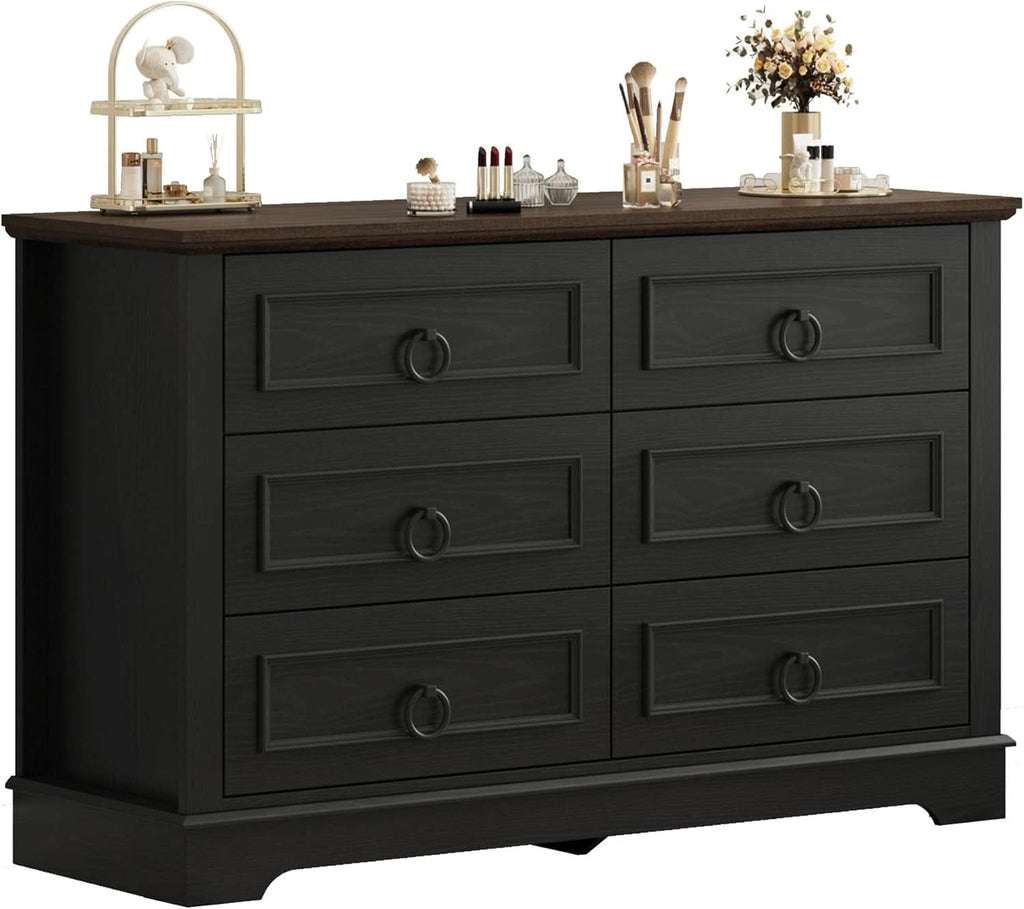 Black FortySevenPointTwoInch Wide Six Drawer Dresser