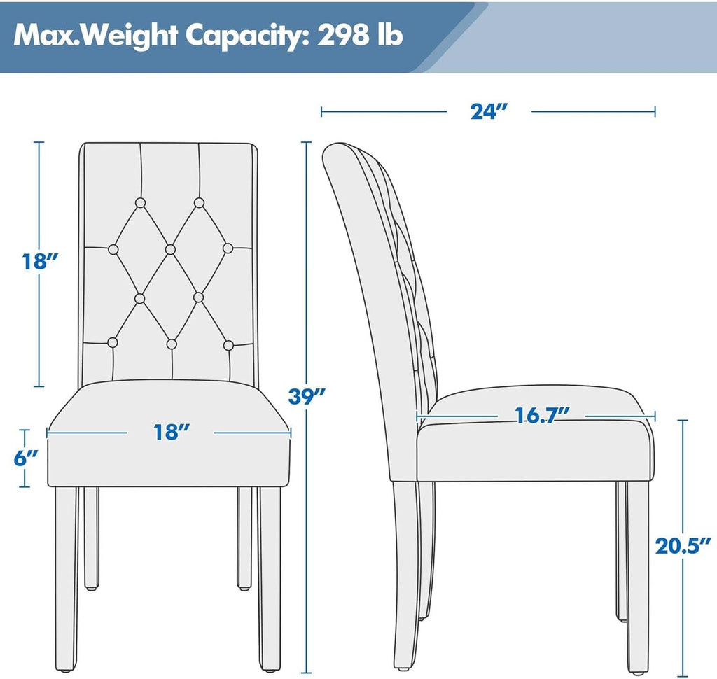 Tufted Leather Dining Chairs Set of 2 White Wood Legs