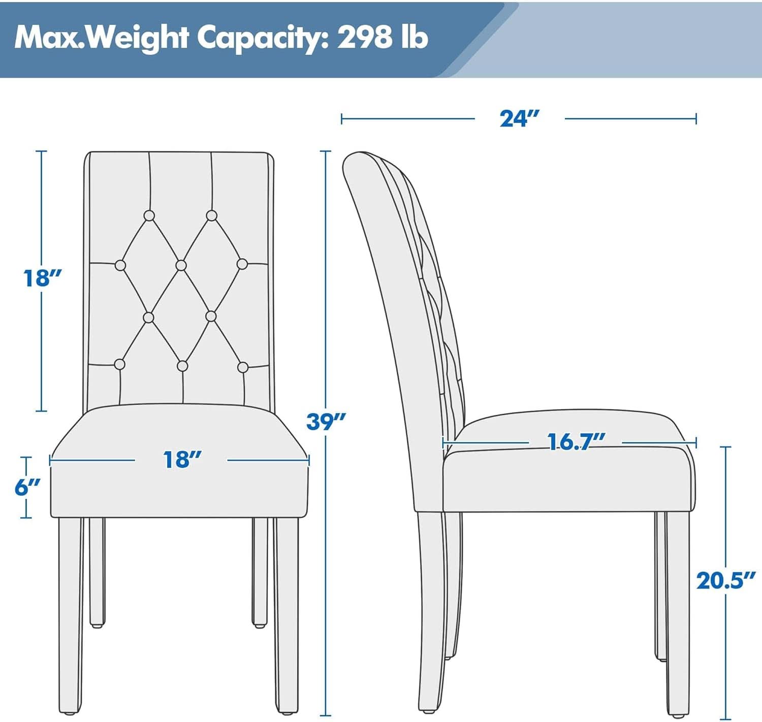 Tufted Leather Dining Chairs Set of 2 White Wood Legs