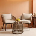Beige 3 Piece Patio Rattan Bistro Conversation Set Outdoor Wicker Chairs And Side Table