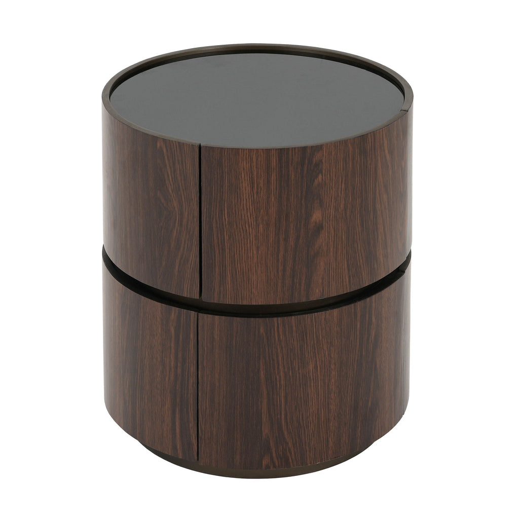 Elegant Italian High Grade Double Layer Storage Round Side Table - Brown / Black