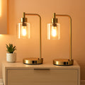 Gold Industrial Touch Table Lamps 2 Pack With USB Ports