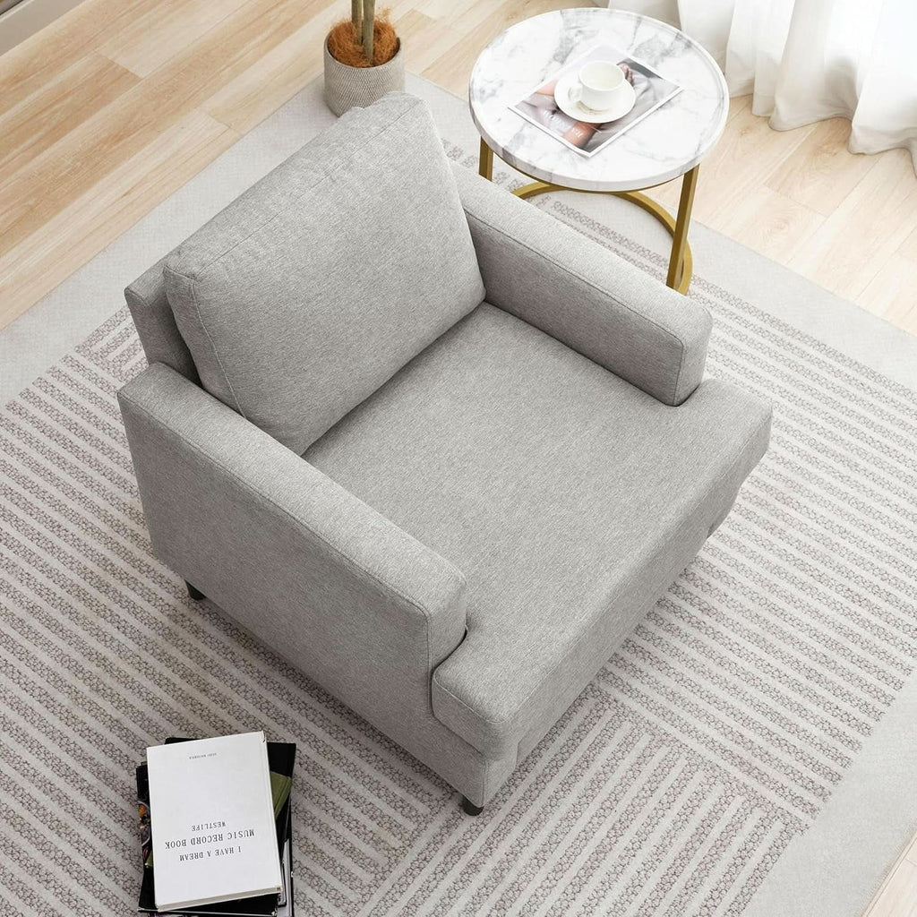 Mid Century Linen Grey Upholstered Accent Armchair