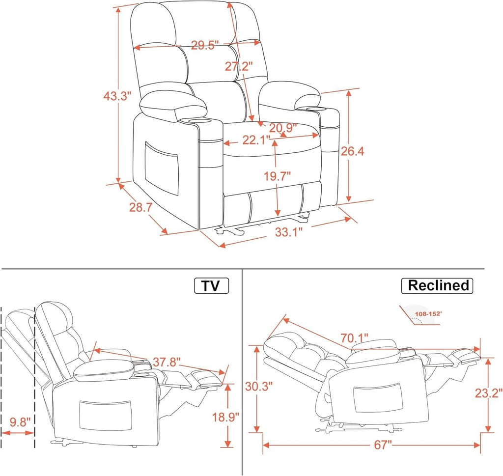 Power Recliner Chair With Heat And Vibration Saddle
