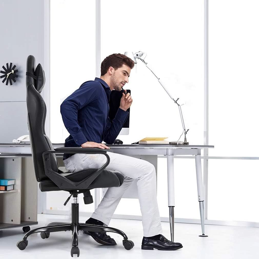 Blue High Back Ergonomic Gaming Chair With Lumbar Support