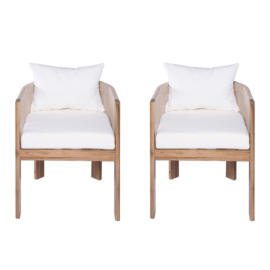 Matera - Patio Dining Chair (Set of 2) With Wraparound Back And Removable Cushion Cover - Teak / Beige