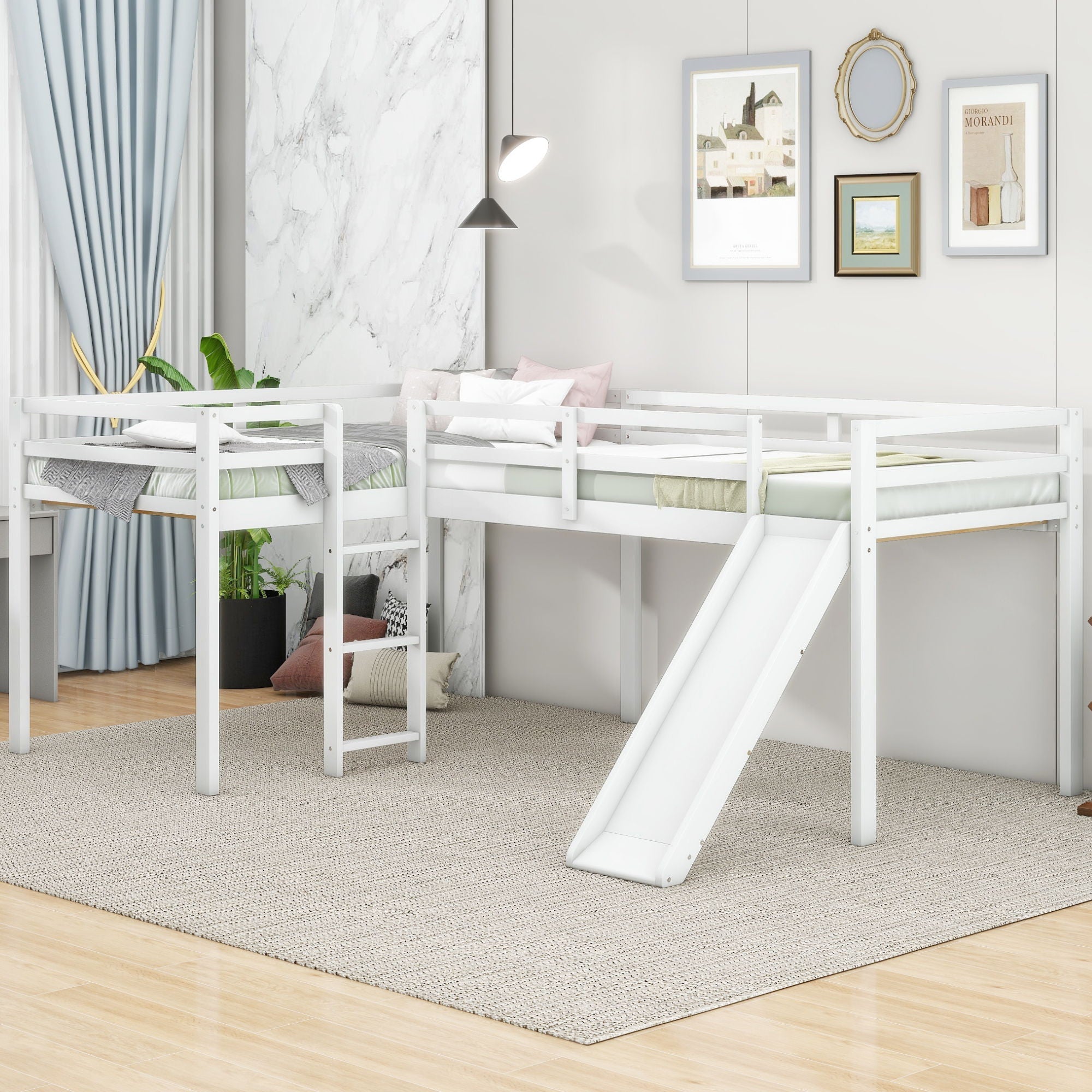L Shaped Loft Bed With Ladder And Slide
