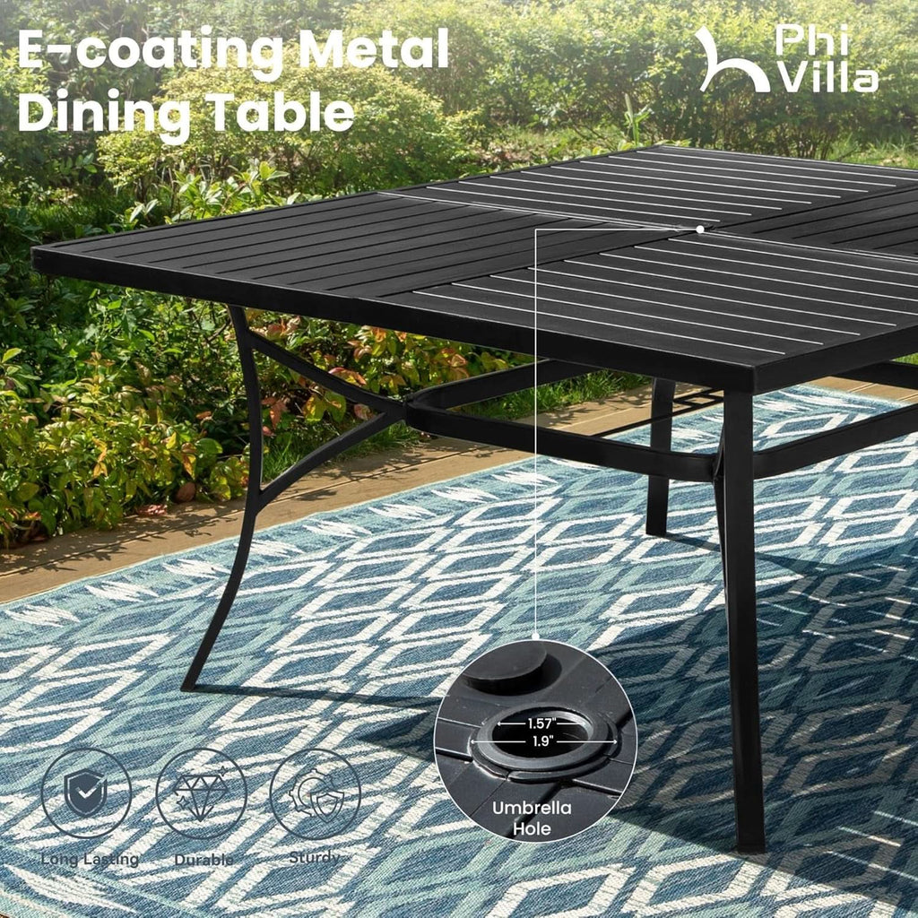 9 Piece Patio Dining Set With Large Square Metal Table And 8 Swivel Chairs