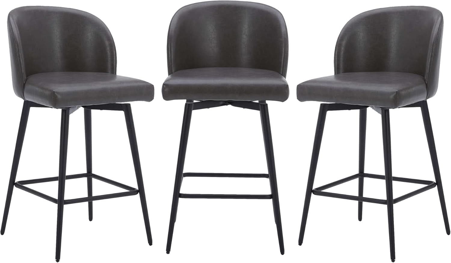 Counter Height Bar Stools Set of 3 26in Grey Faux Leather