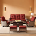 Patio Furniture Set With 50000 BTU Fire Pit Table Red Cushions