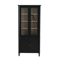 Vintage Display Cabinet With Double Glass Doors, Traditional Style For Collectibles, Ash Wood Veneer, 73.25" Tall - Black / Natural